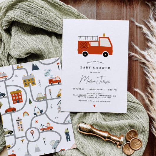 Invitation Baby shower de camion-feu