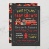 Invitation Baby shower de camion-feu | Camion-feu (Devant / Derrière)