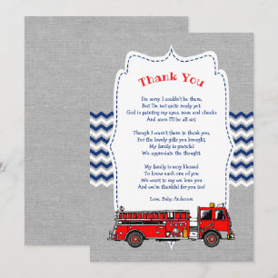 Invitation Baby shower de camion-feu merci note