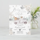Invitation Baby shower de camion floral blanc crémeux (Debout devant)