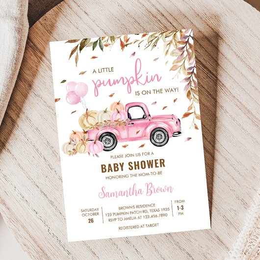 Invitation Baby shower de camion rose citrouille