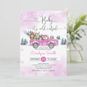 Invitation Baby shower de camion rose Woodland (Debout devant)