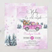 Invitation Baby shower de camion rose Woodland (Devant / Derrière)