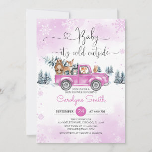 Invitation Baby shower de camion rose Woodland