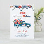 Invitation Baby shower de camion rouge, blanc et plein de fle (Debout devant)