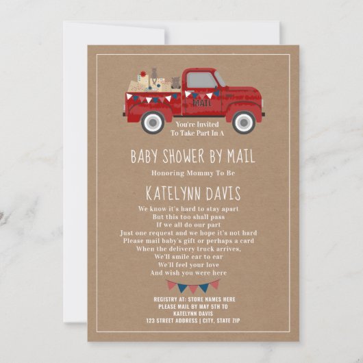 Invitation Baby shower De Camion Rouge Inspiré Carburant Par  (Devant)