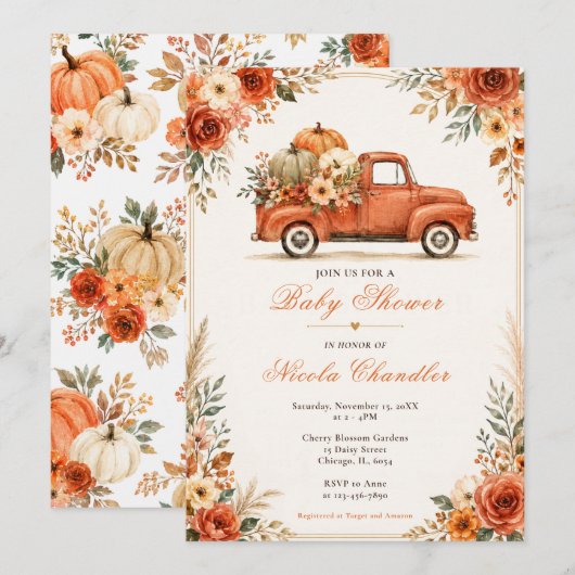 Invitation Baby Shower de camion rustique d'automne (Devant / Derrière)