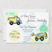 Invitation Baby shower de camions de construction (Devant)