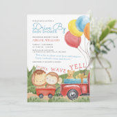 Invitation Baby shower de camions pour animaux de bois (Debout devant)