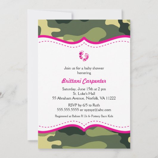 Invitation Baby shower de camouflage rose chaud et vert invit (Devant)