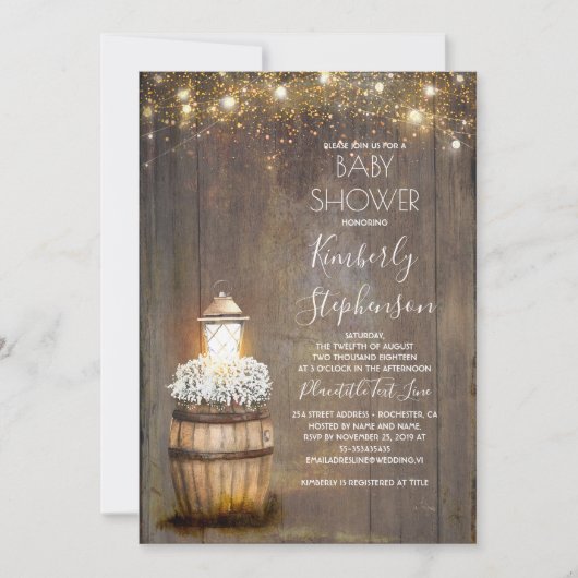 Invitation Baby shower de campagne de Lanterne rustique pour  (Devant)