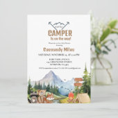 Invitation Baby shower de camping pour animaux rustiques en b (Debout devant)