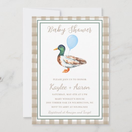 Invitation Baby shower de canard (Devant)