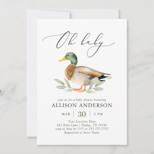 Invitation Baby shower de canard (Devant)