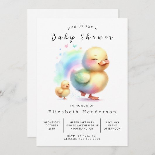 Invitation Baby shower de canard à aquarelle modifiable (Devant / Derrière)