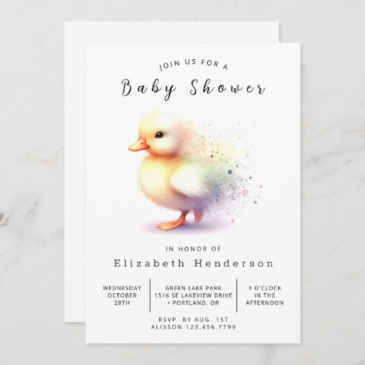 Invitation Baby shower de canard à imprimer neutre pour les f (Devant / Derrière)