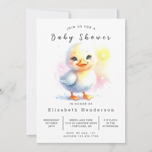 Invitation Baby shower de canard à imprimer neutre pour les f (Devant)
