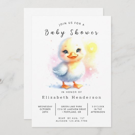 Invitation Baby shower de canard à imprimer neutre pour les f (Devant / Derrière)