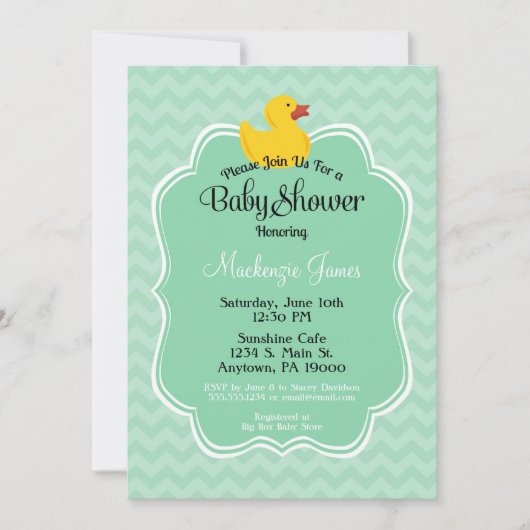Invitation Baby shower de canard à menthe Neutre g (Devant)