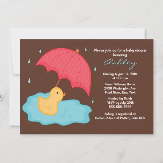 Invitation Baby shower de canard à parapluie jaune (Devant)