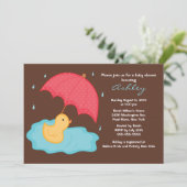 Invitation Baby shower de canard à parapluie jaune (Debout devant)