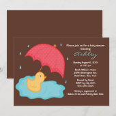 Invitation Baby shower de canard à parapluie jaune (Devant / Derrière)