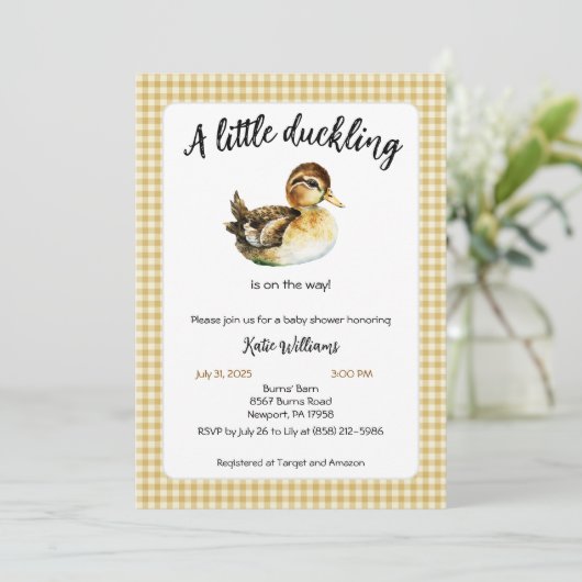 Invitation Baby shower de canard aquarelle (Debout devant)
