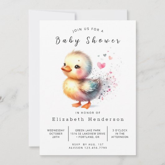 Invitation Baby shower de canard blanc à imprimer (Devant)