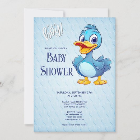 Invitation Baby shower de canard bleu (Devant)