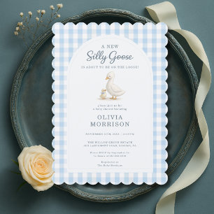 Invitation Baby Shower de Canard Bleu à Carreaux Gingham Rigo
