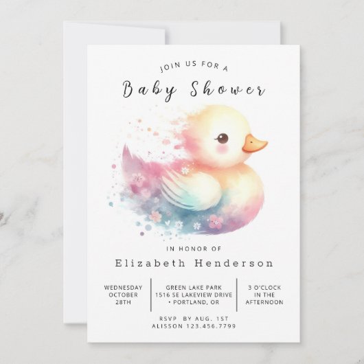 Invitation Baby shower de canard chic et modifiable (Devant)