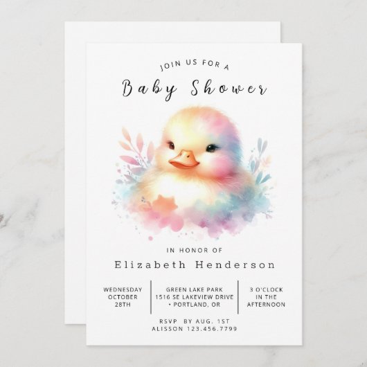 Invitation Baby shower de canard chic et modifiable (Devant / Derrière)