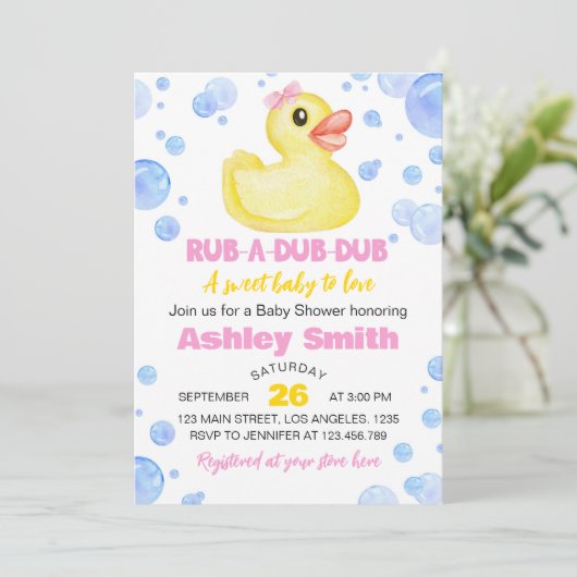 Invitation Baby shower de canard en caoutchouc (Debout devant)