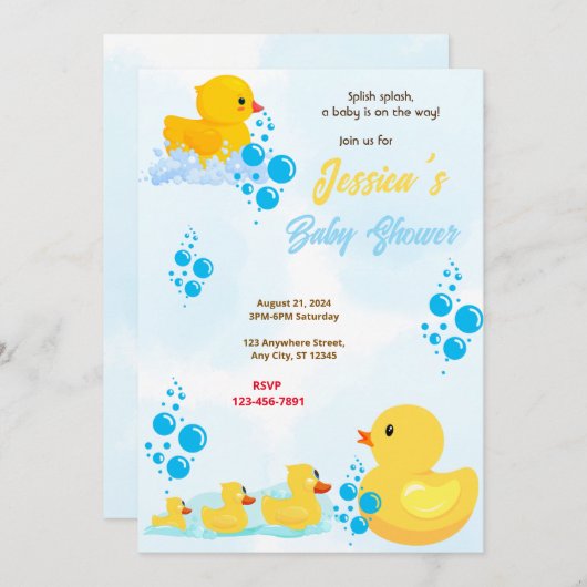 Invitation Baby shower de canard en caoutchouc (Devant / Derrière)