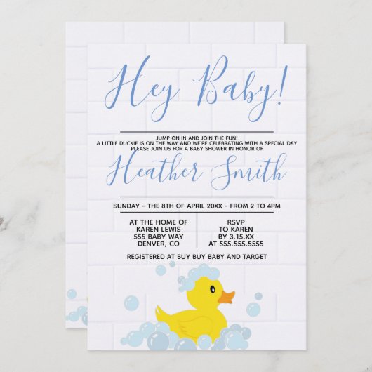 Invitation Baby shower de canard en caoutchouc (Devant / Derrière)