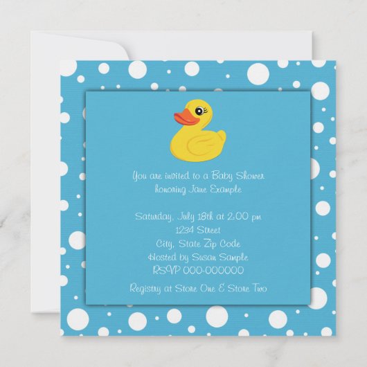 Invitation Baby shower de canard en caoutchouc jaune (Dos)