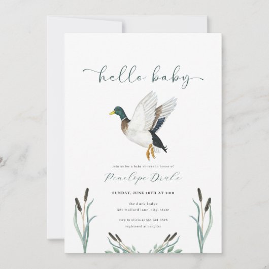 Invitation Baby shower de canard Mallard (Devant)