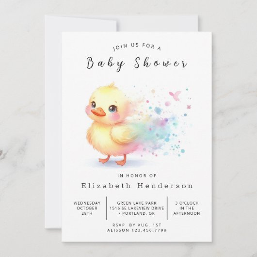 Invitation Baby shower de canard moderne à imprimer (Devant)