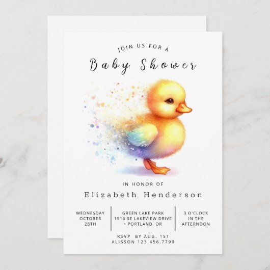 Invitation Baby shower de canard modifiable (Devant / Derrière)