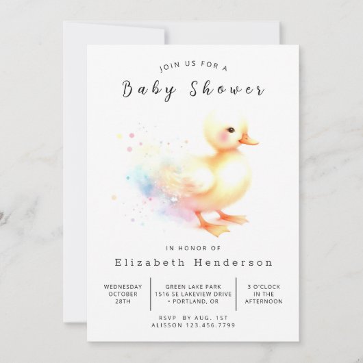 Invitation Baby shower de canard modifiable enchanté (Devant)
