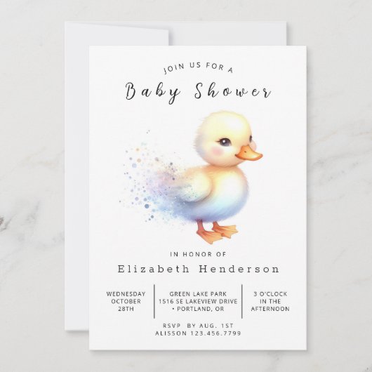 Invitation Baby shower de canard modifiable fille (Devant)