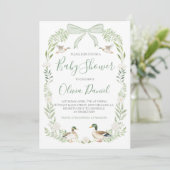 Invitation Baby shower de canard Preppy Coquette Sage Green (Debout devant)