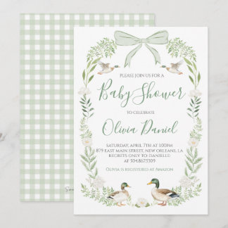 Invitation Baby shower de canard Preppy Coquette Sage Green