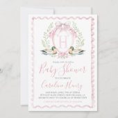 Invitation Baby shower de canard rose En vichy rose (Devant)