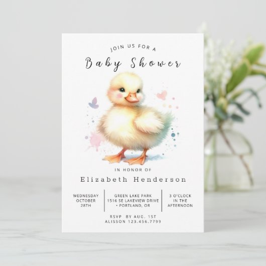 Invitation Baby shower de canard rustique à impression (Debout devant)