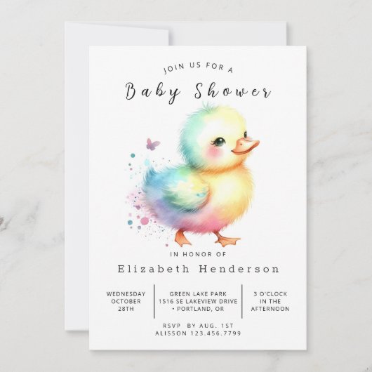 Invitation Baby shower de canard simple à imprimer (Devant)