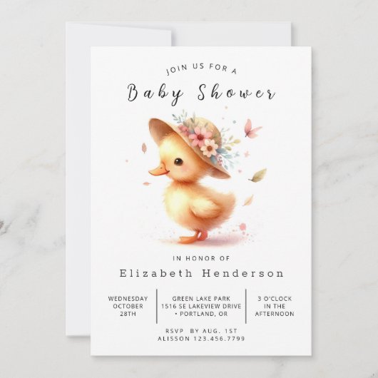 Invitation Baby shower de canard simple modifiable (Devant)