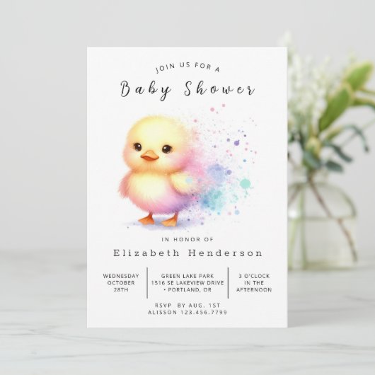 Invitation Baby shower de canard sur mesure pour fille (Debout devant)