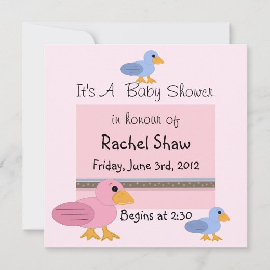Invitation Baby shower de canards roses et bleus (Devant)