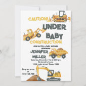 Invitation Baby shower de canon à pompe jaune de construction (Devant)